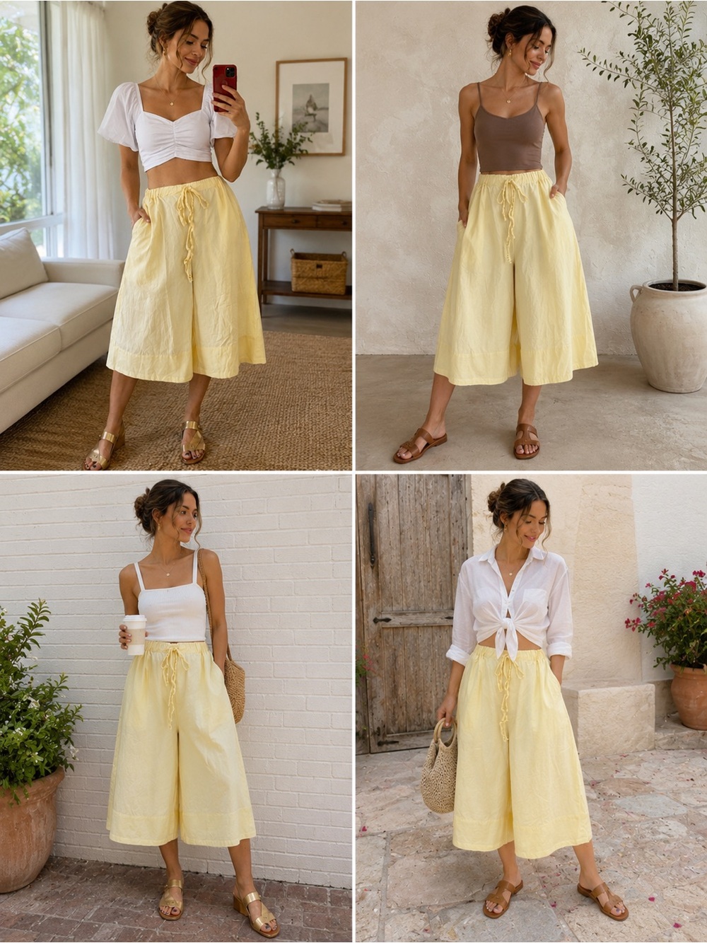 Free People Free-est Butter Yellow Wide Leg Culotte Pants Large Boho relax